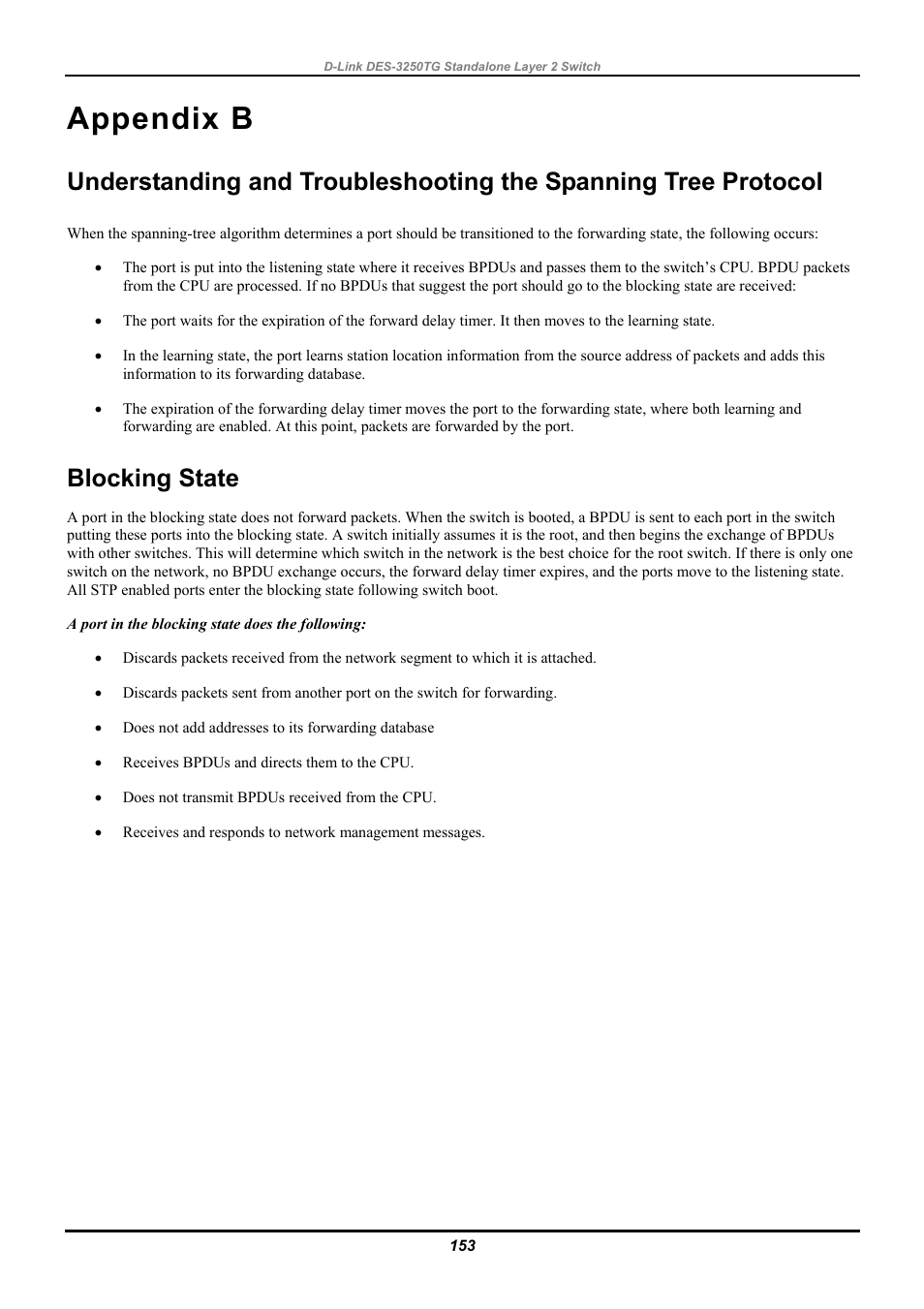 Appendix b, Blocking state | D-Link DES-3250TG User Manual | Page 163 / 186