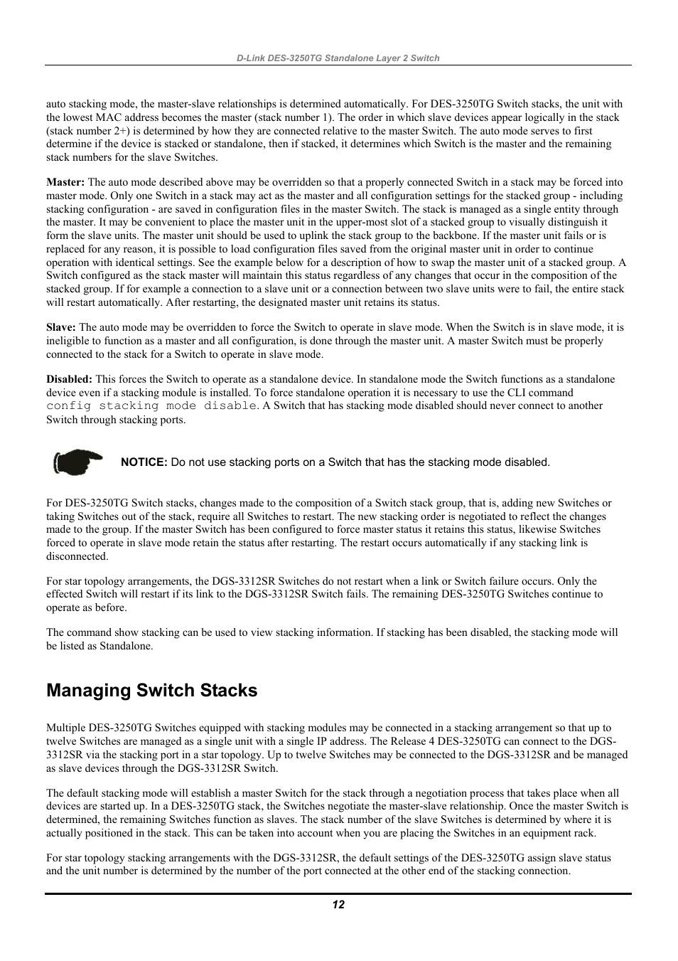 Managing switch stacks | D-Link DES-3250TG User Manual | Page 22 / 186