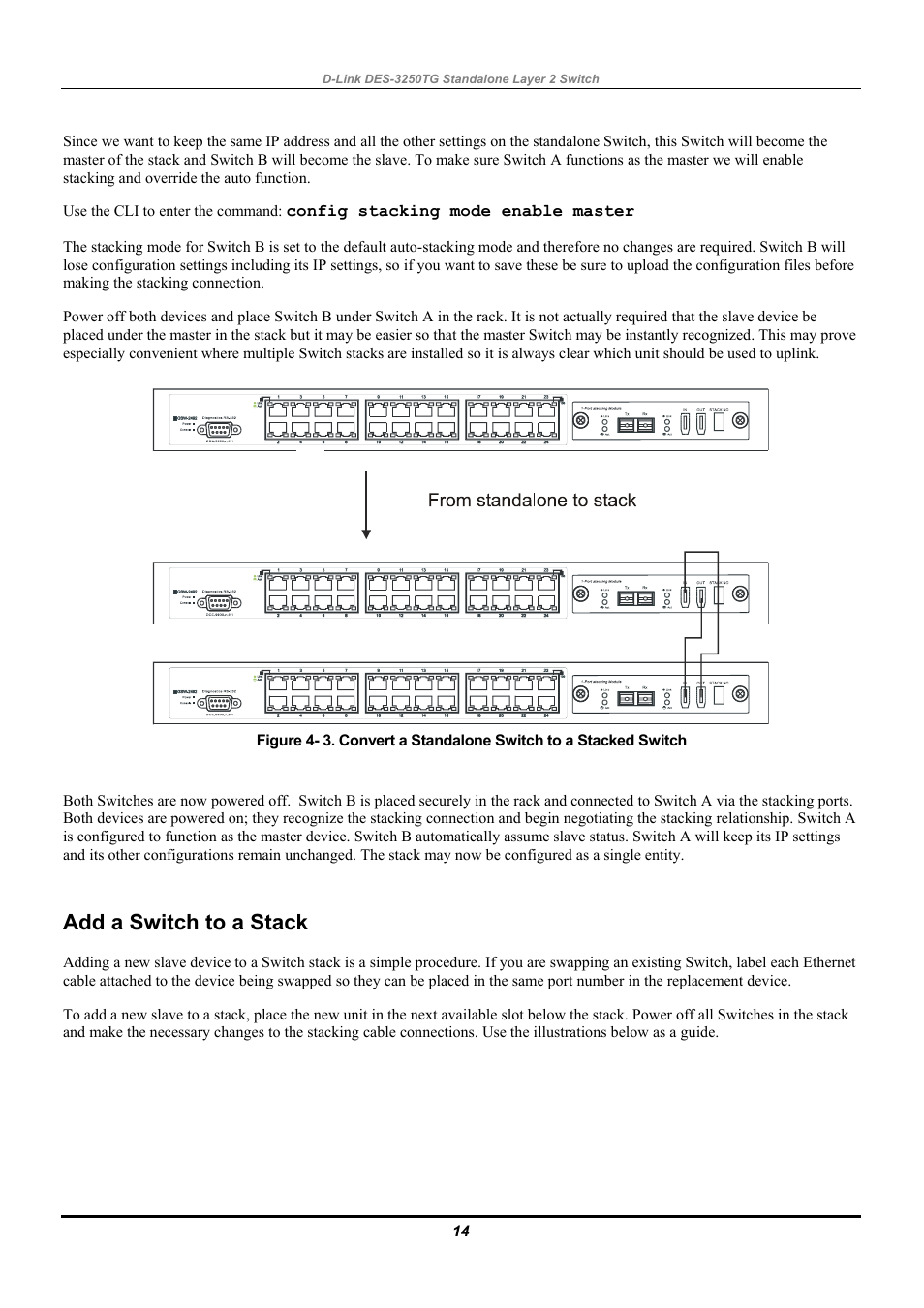 Add a switch to a stack | D-Link DES-3250TG User Manual | Page 24 / 186