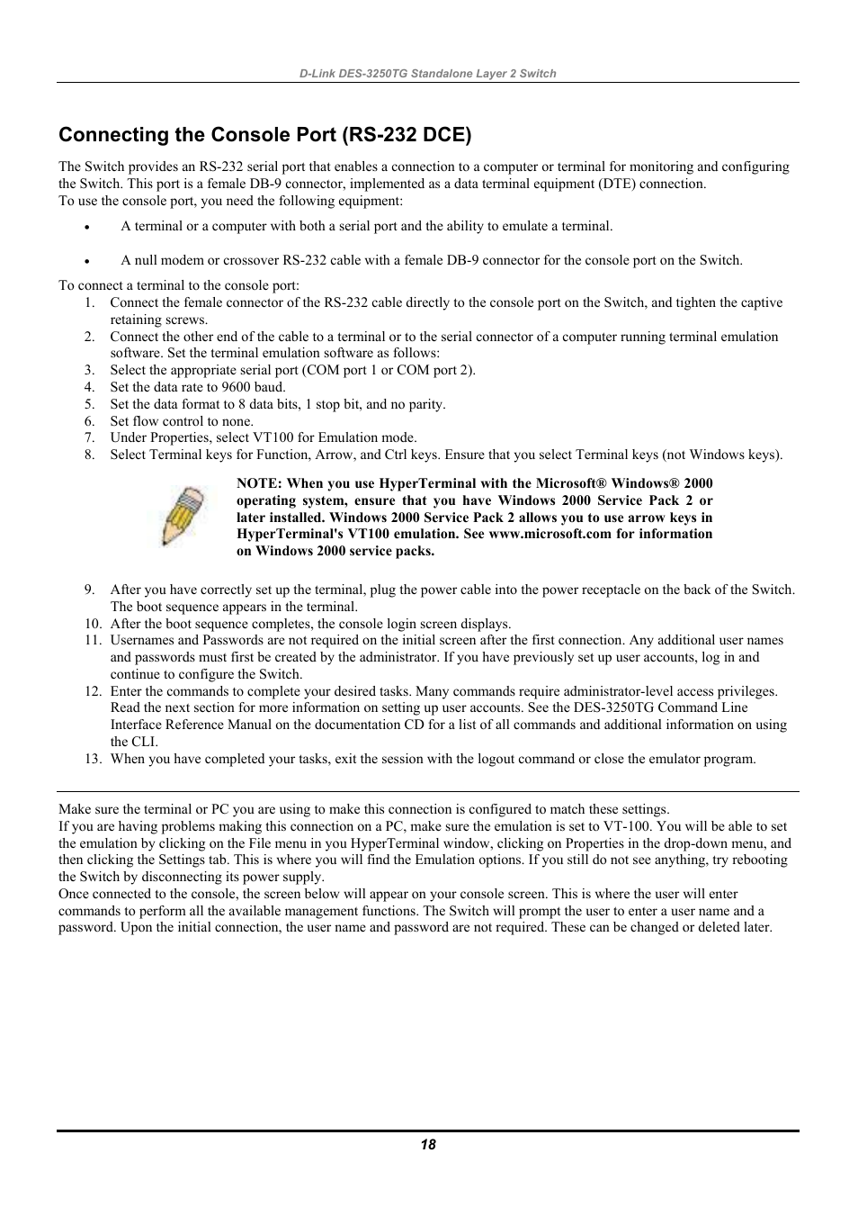 Connecting the console port (rs-232 dce) | D-Link DES-3250TG User Manual | Page 28 / 186