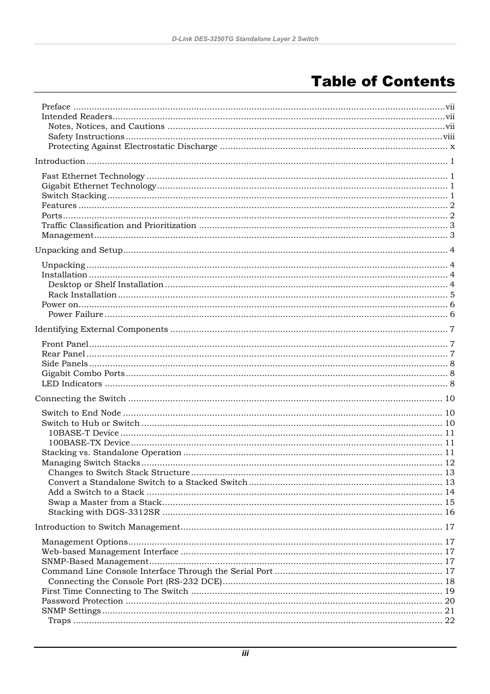 D-Link DES-3250TG User Manual | Page 3 / 186