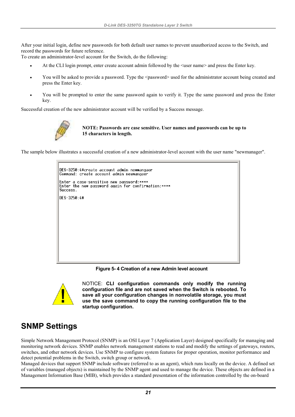 Snmp settings | D-Link DES-3250TG User Manual | Page 31 / 186