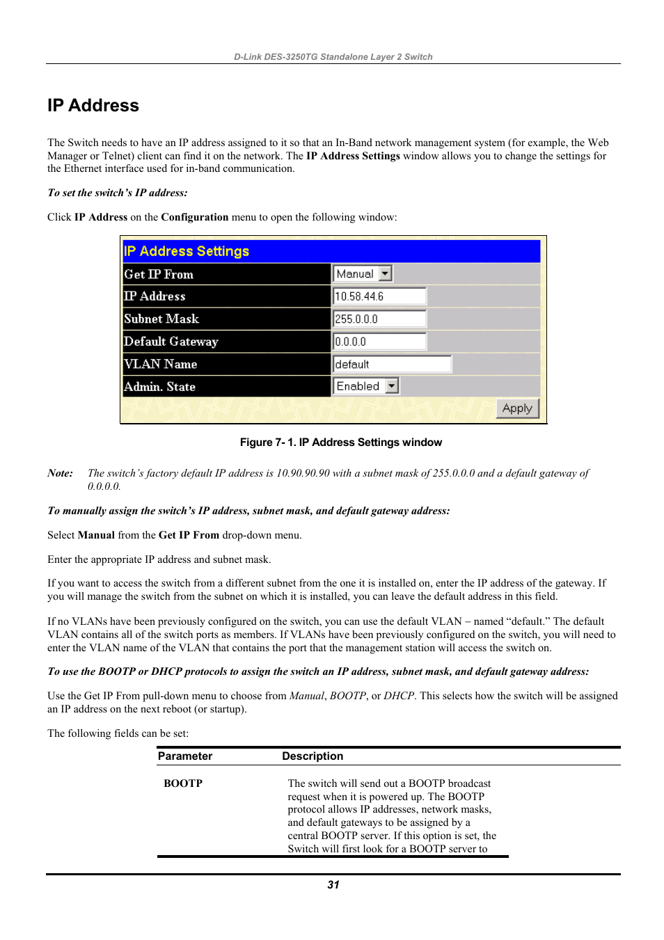 Ip address | D-Link DES-3250TG User Manual | Page 41 / 186