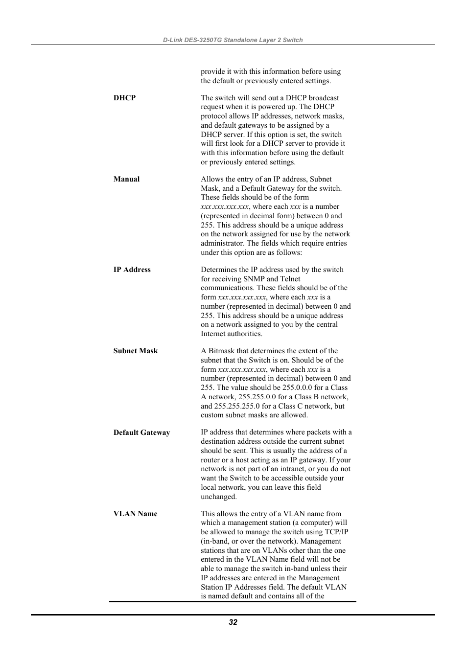 Switch information, Advanced settings | D-Link DES-3250TG User Manual | Page 42 / 186