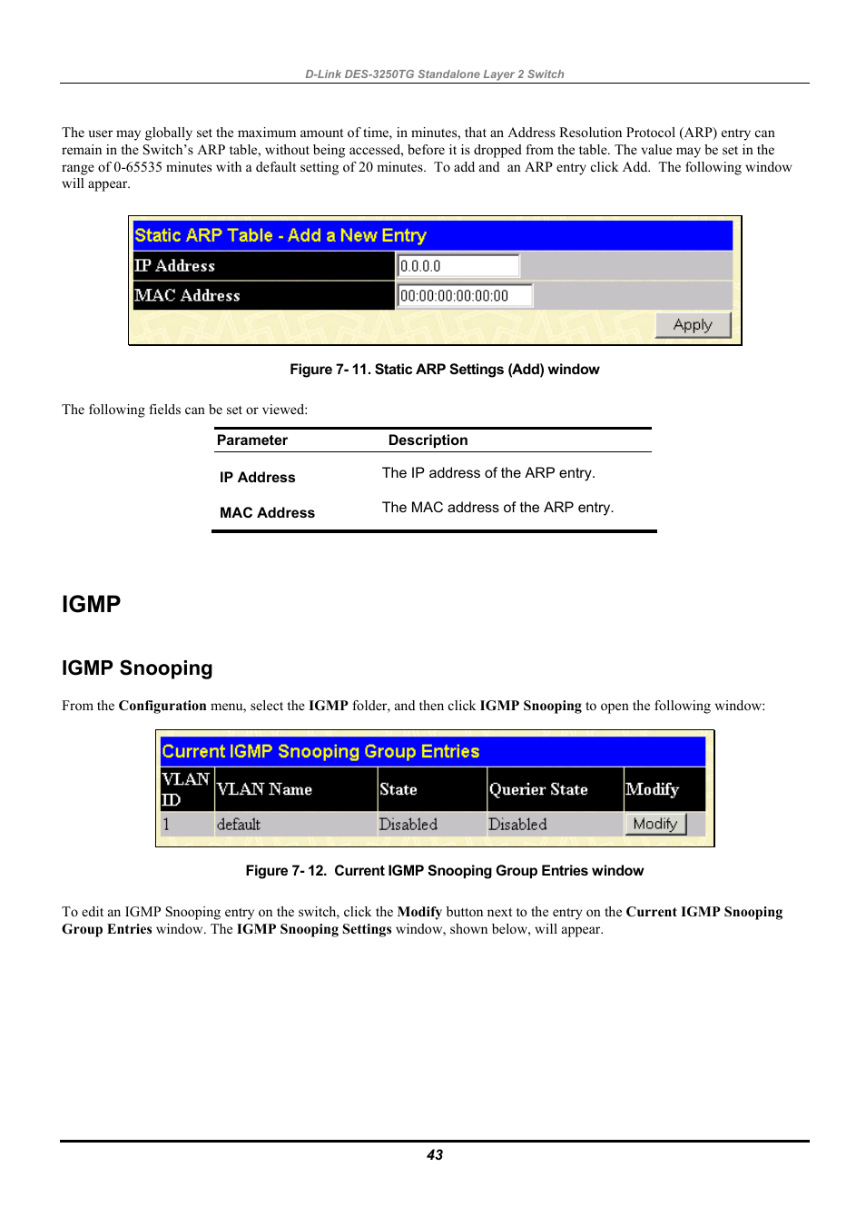 Igmp, Igmp snooping | D-Link DES-3250TG User Manual | Page 53 / 186