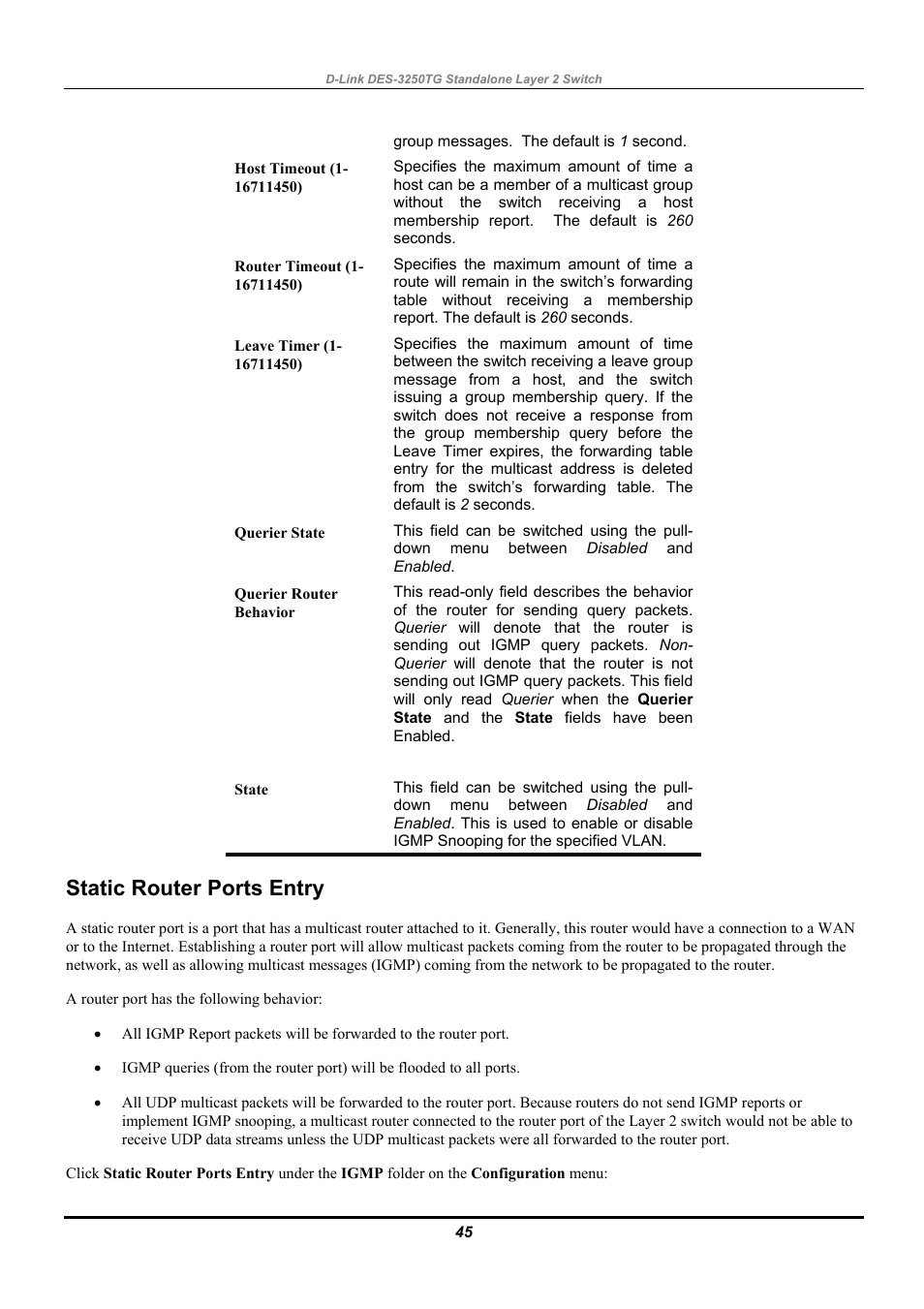 Static router ports entry | D-Link DES-3250TG User Manual | Page 55 / 186