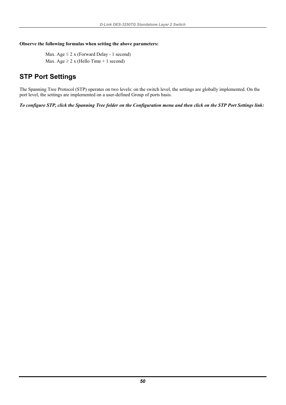 Stp port settings | D-Link DES-3250TG User Manual | Page 60 / 186