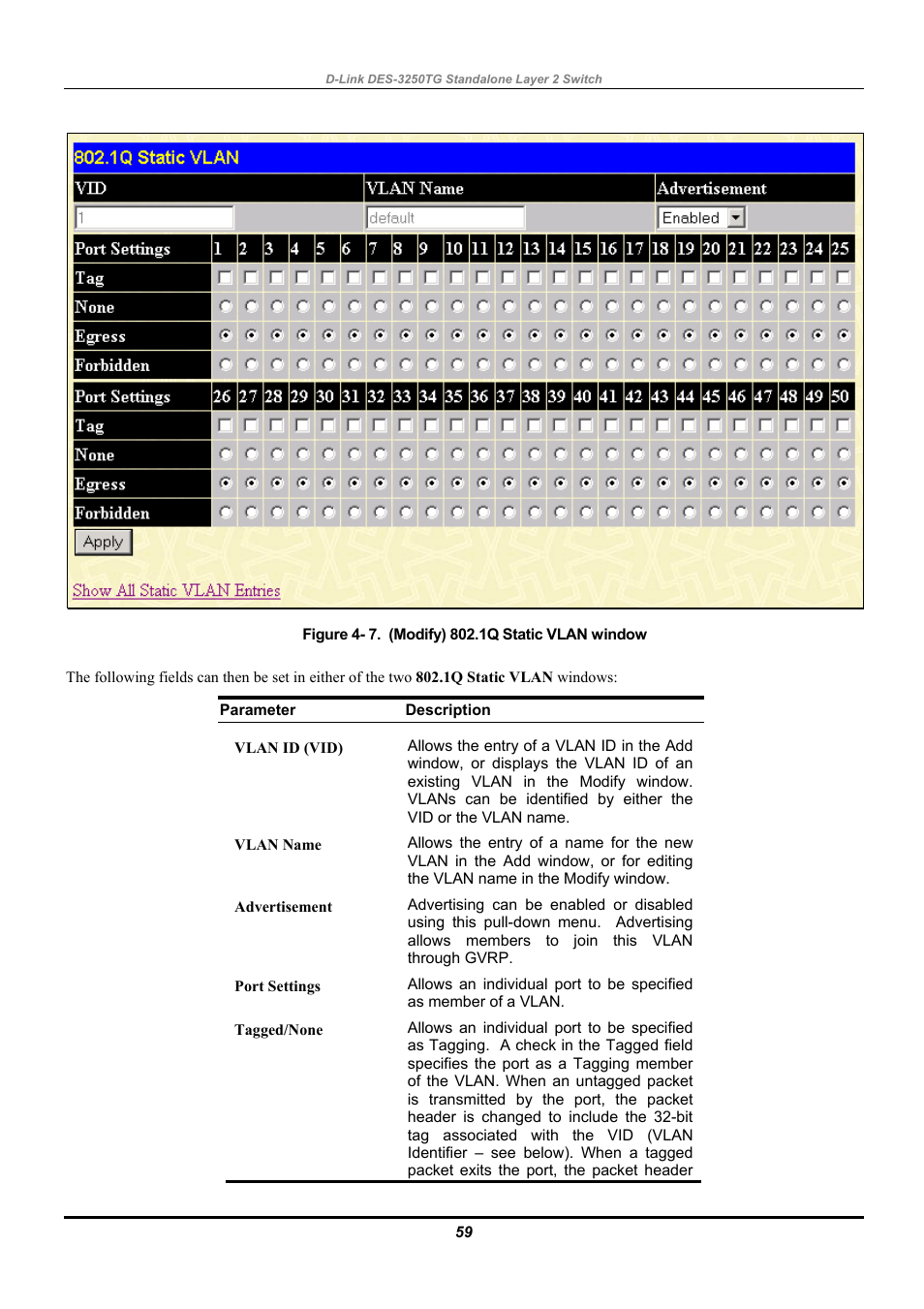 Port vlan id(pvid) | D-Link DES-3250TG User Manual | Page 69 / 186