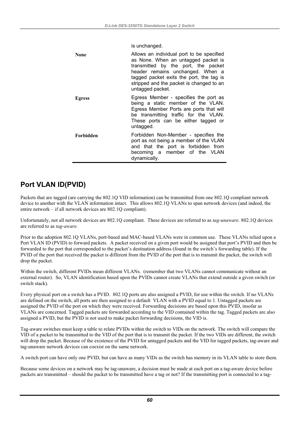 Port vlan id(pvid) | D-Link DES-3250TG User Manual | Page 70 / 186