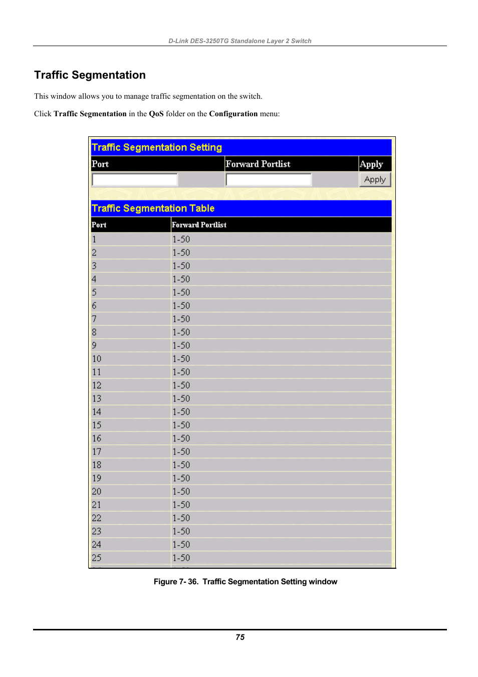 Traffic segmentation | D-Link DES-3250TG User Manual | Page 85 / 186