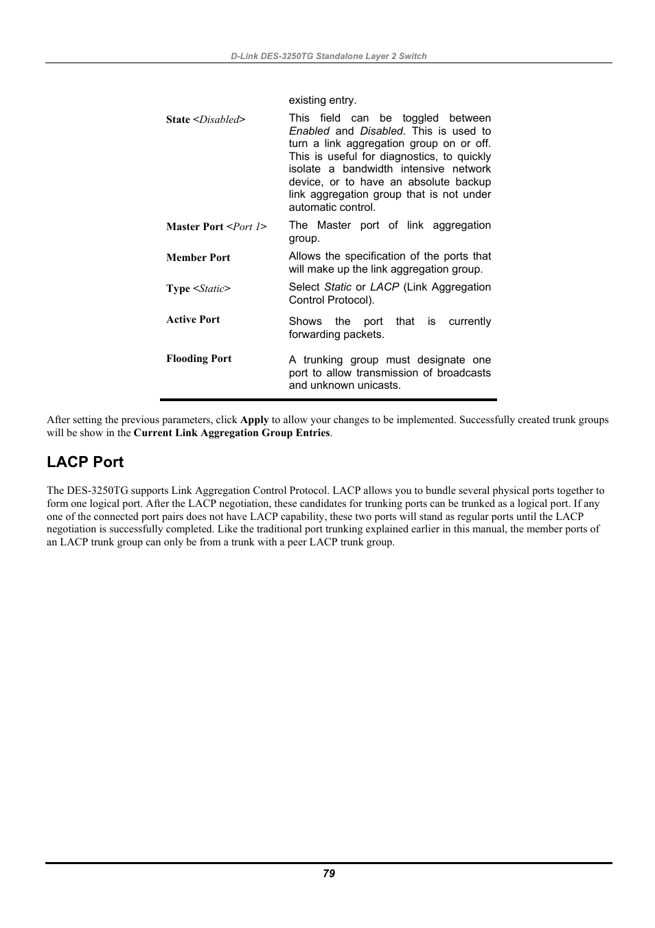 Lacp port | D-Link DES-3250TG User Manual | Page 89 / 186