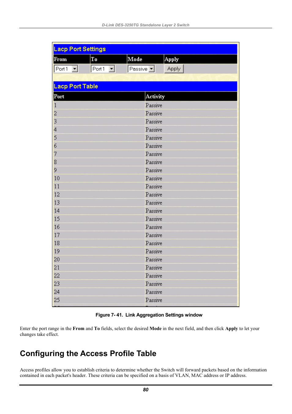 Configuring the access profile table | D-Link DES-3250TG User Manual | Page 90 / 186