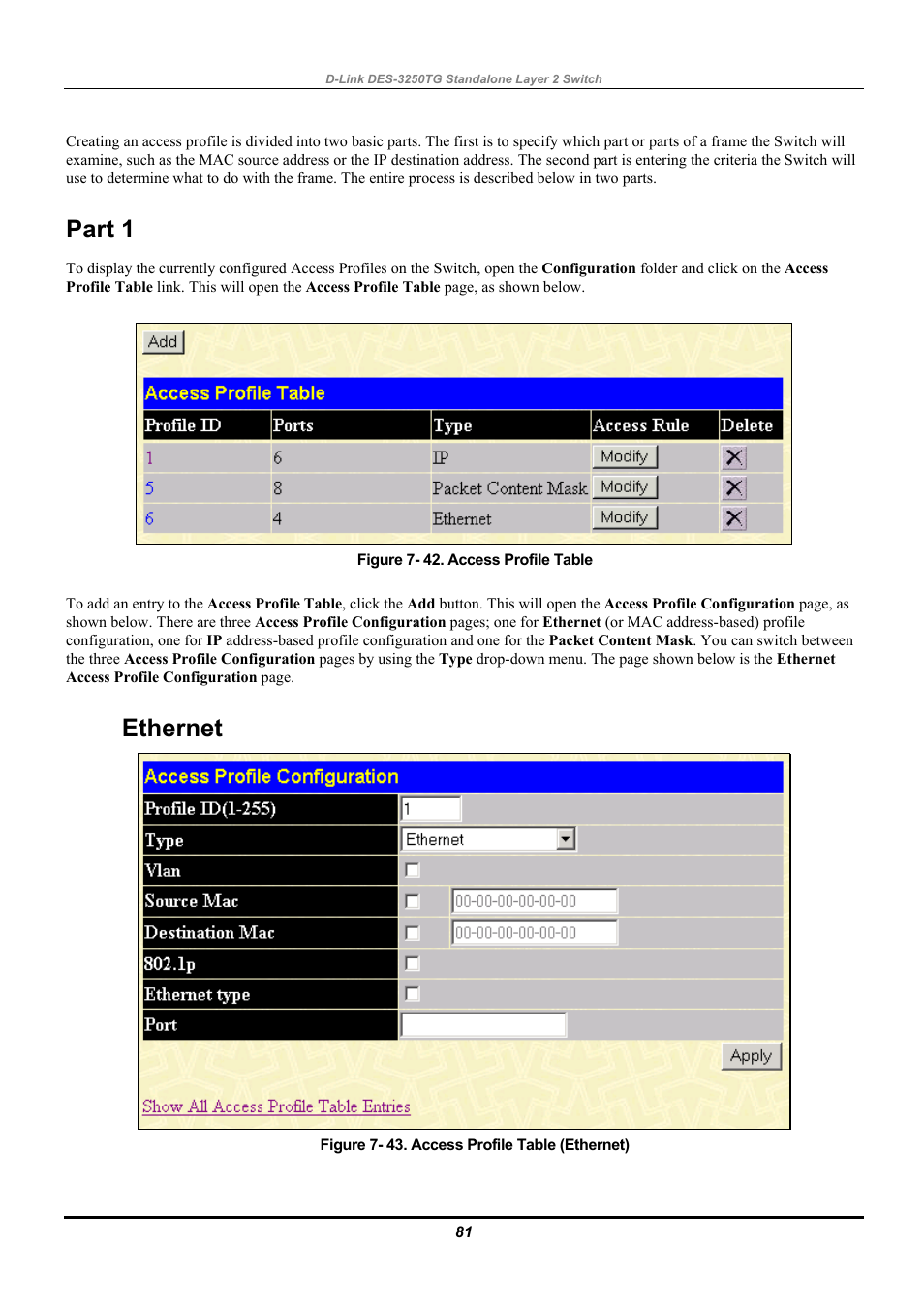 Part 1, Ethernet | D-Link DES-3250TG User Manual | Page 91 / 186