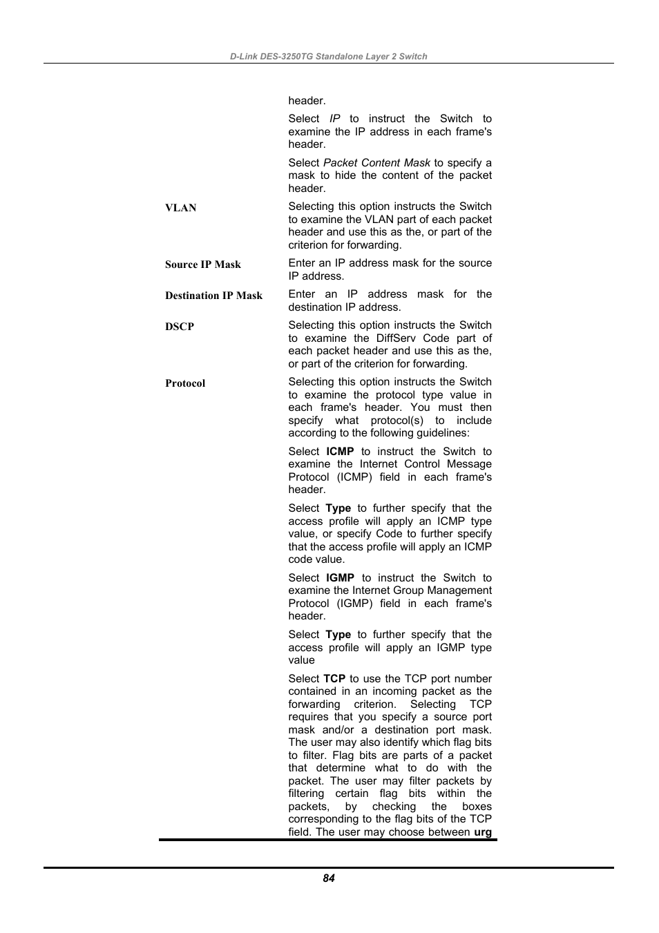 Packet content mask | D-Link DES-3250TG User Manual | Page 94 / 186