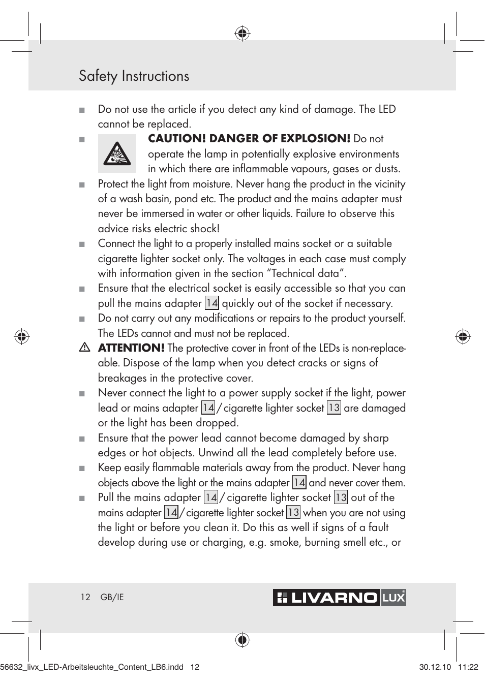 Safety instructions | Livarno Z30503-BS User Manual | Page 10 / 16