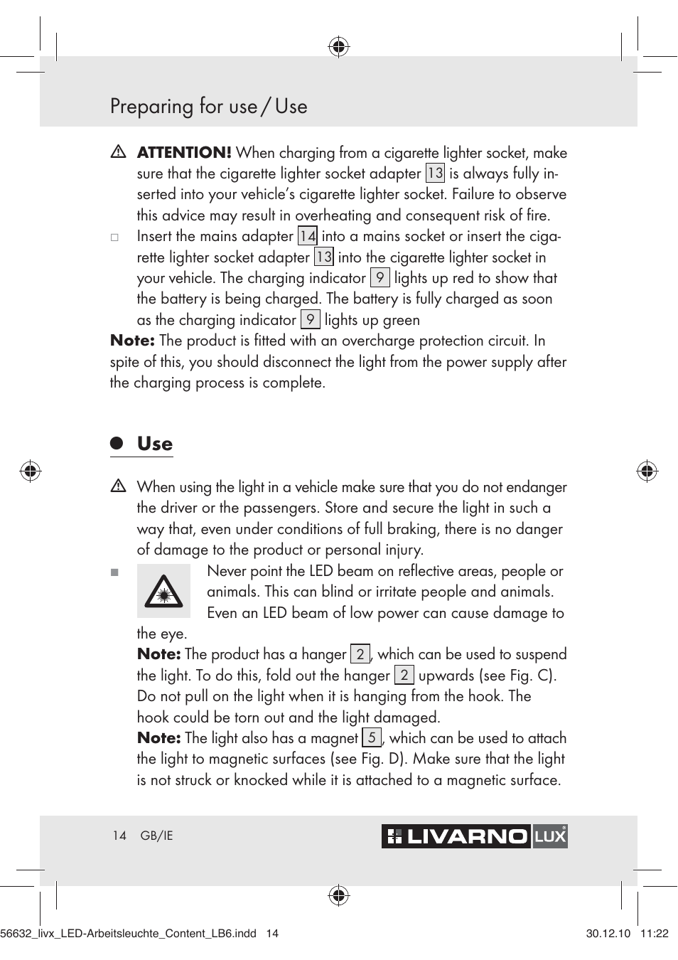 Preparing for use / use | Livarno Z30503-BS User Manual | Page 12 / 16