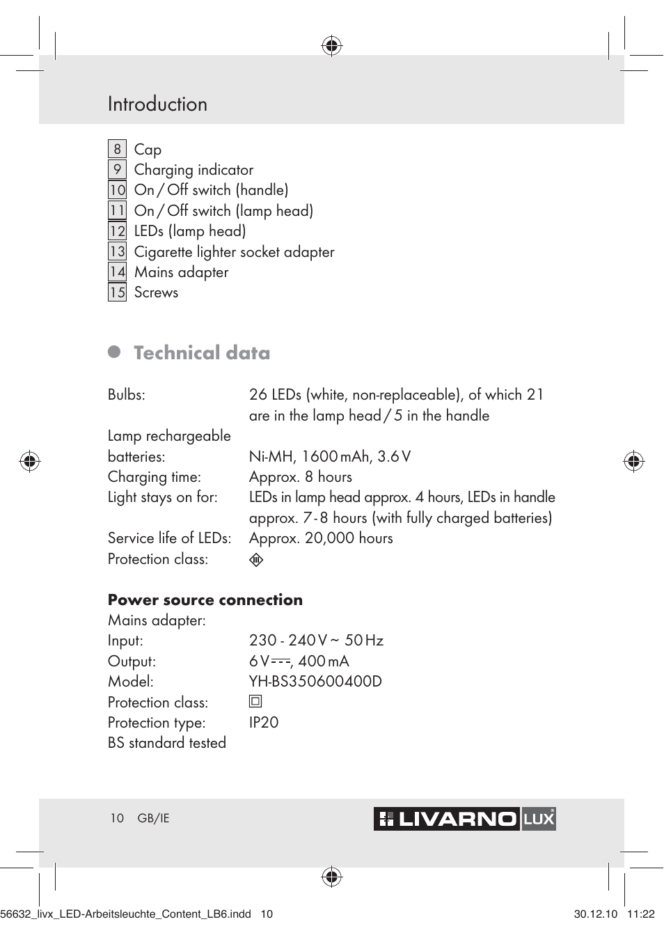 Introduction, Technical data | Livarno Z30503-BS User Manual | Page 8 / 16