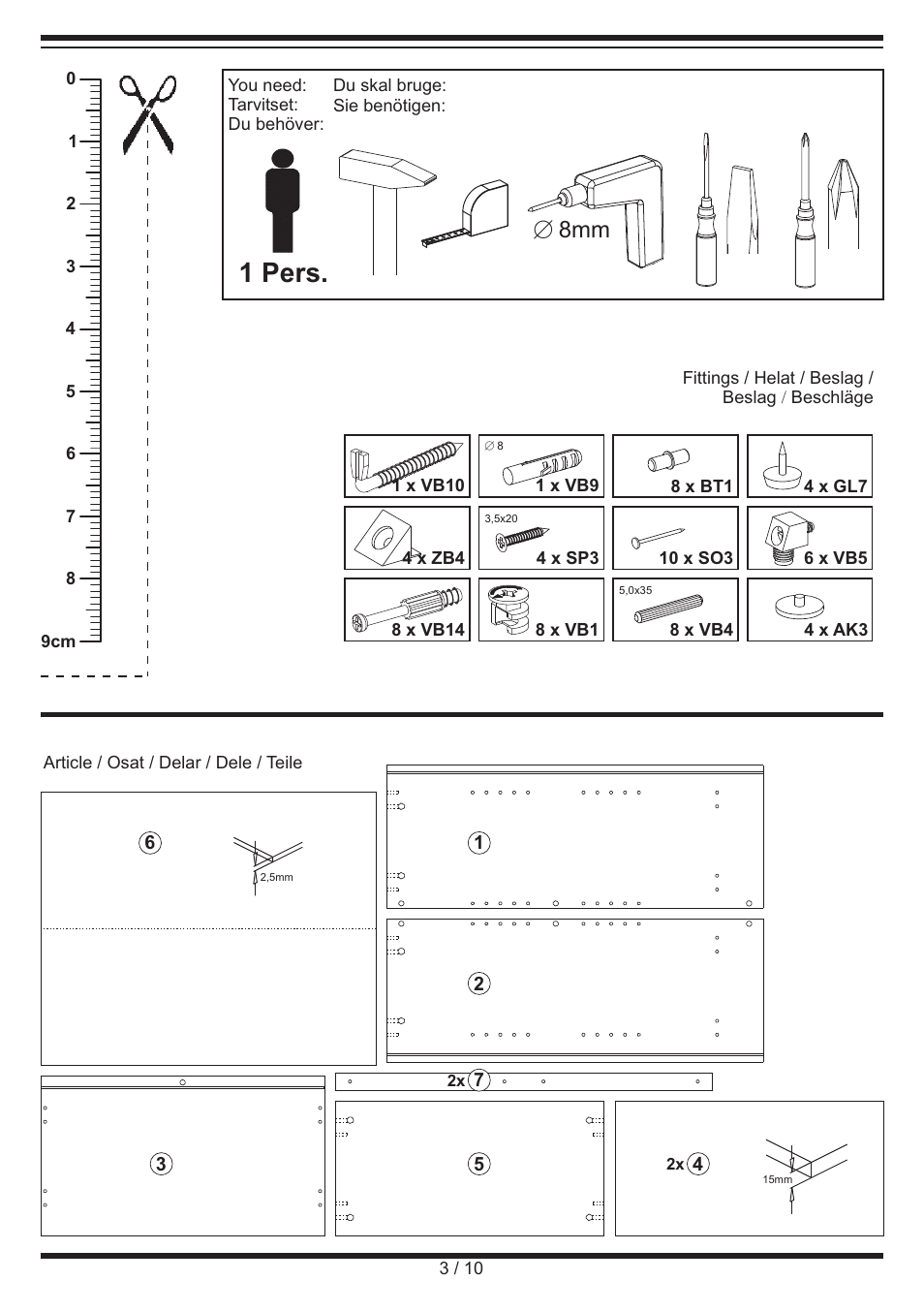 1 pers, E 8mm | Livarno SHELVING UNIT User Manual | Page 3 / 10