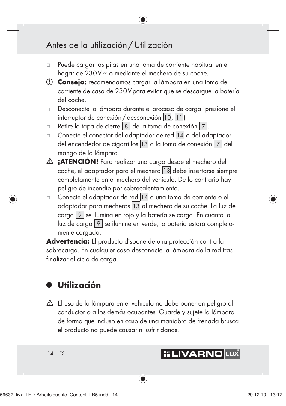 Antes de la utilización / utilización, Utilización | Livarno Z30503-BS User Manual | Page 12 / 62