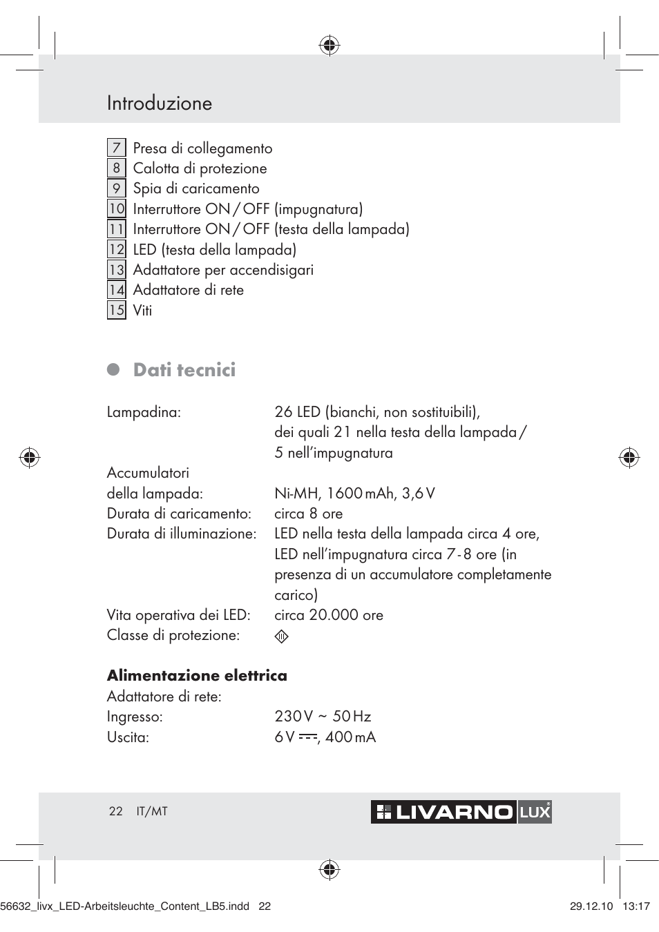 Introduzione, Dati tecnici | Livarno Z30503-BS User Manual | Page 20 / 62