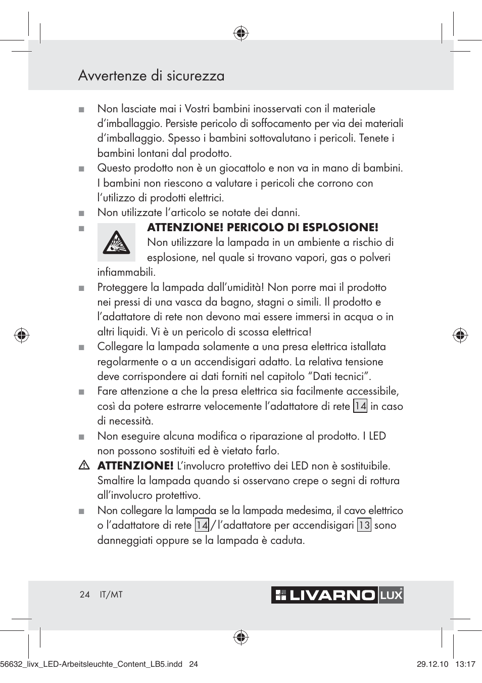 Avvertenze di sicurezza | Livarno Z30503-BS User Manual | Page 22 / 62