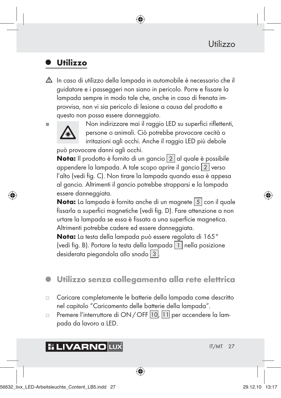 Utilizzo, Utilizzo senza collegamento alla rete elettrica | Livarno Z30503-BS User Manual | Page 25 / 62