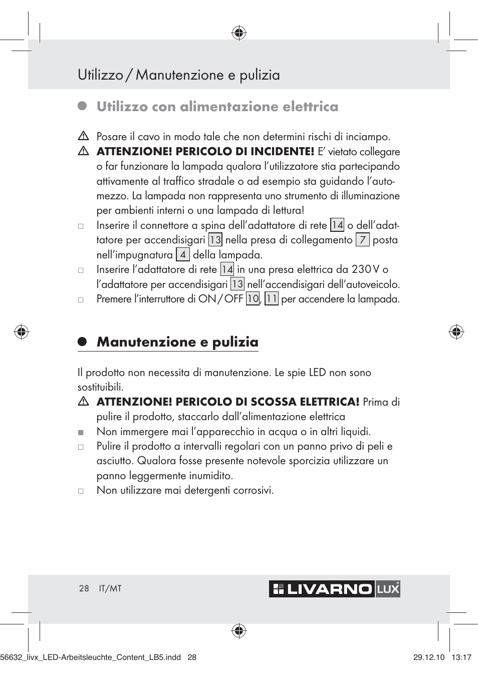 Utilizzo / manutenzione e pulizia, Utilizzo con alimentazione elettrica, Manutenzione e pulizia | Livarno Z30503-BS User Manual | Page 26 / 62