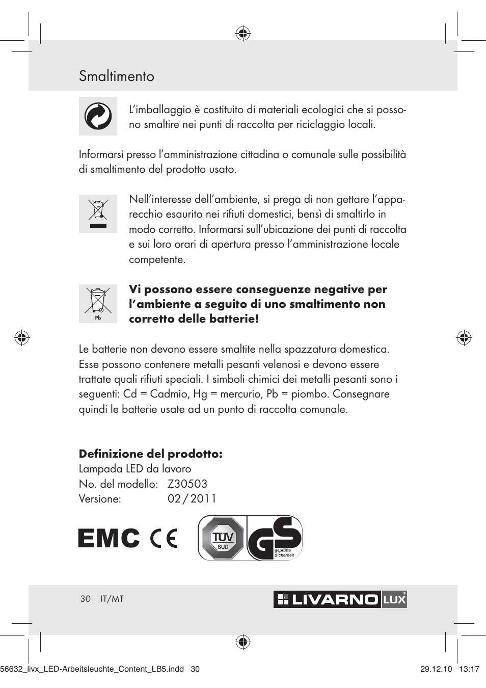 Smaltimento | Livarno Z30503-BS User Manual | Page 28 / 62