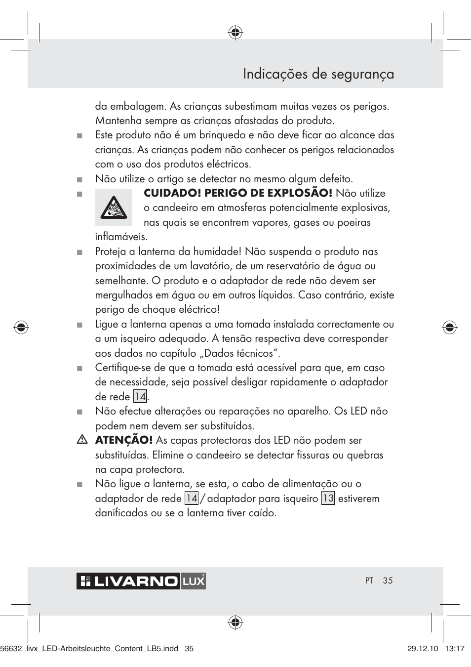 Indicações de segurança | Livarno Z30503-BS User Manual | Page 33 / 62