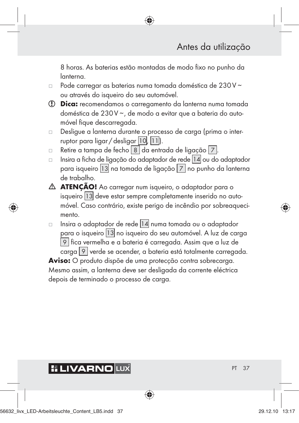 Antes da utilização | Livarno Z30503-BS User Manual | Page 35 / 62