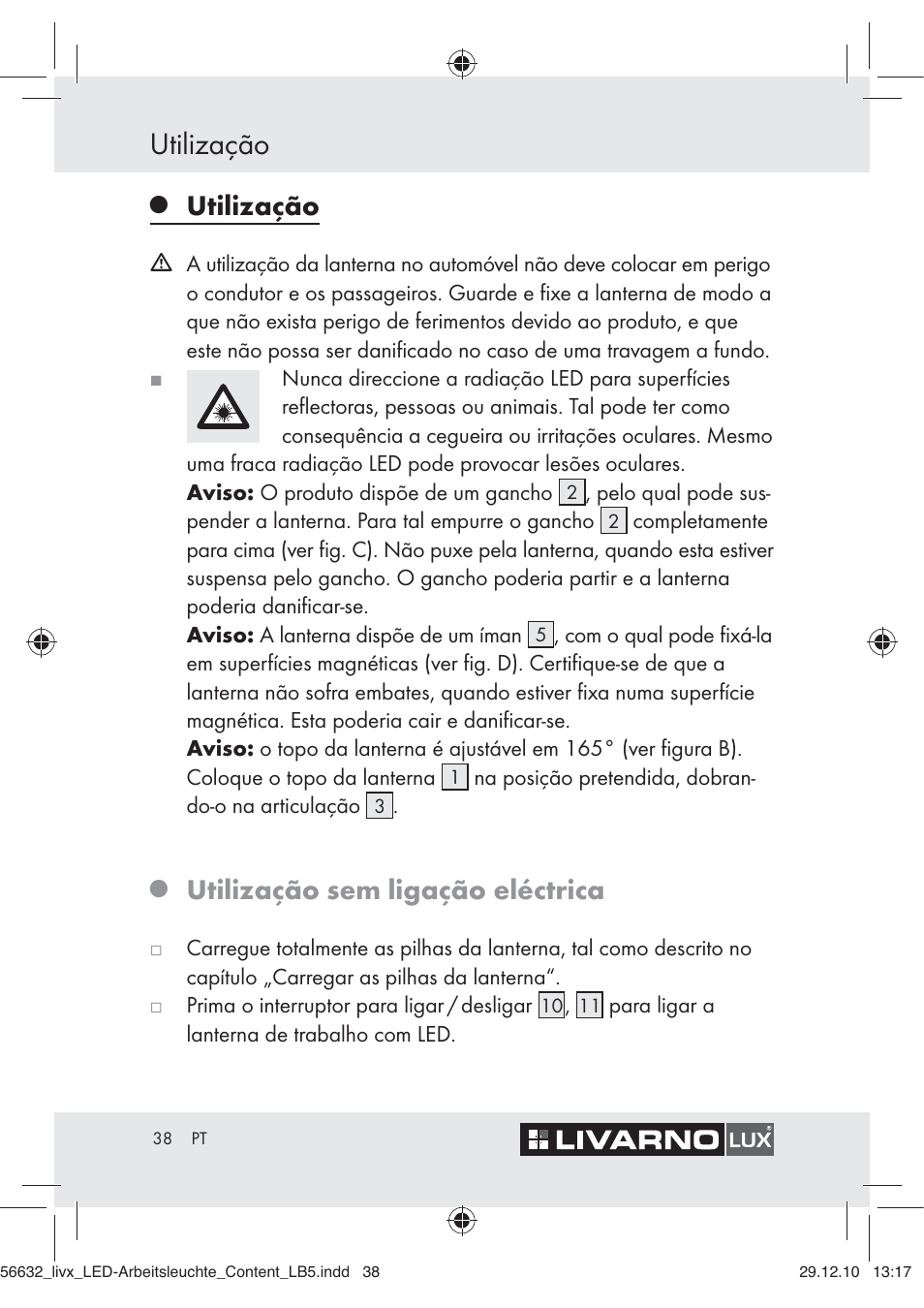 Utilização, Utilização sem ligação eléctrica | Livarno Z30503-BS User Manual | Page 36 / 62