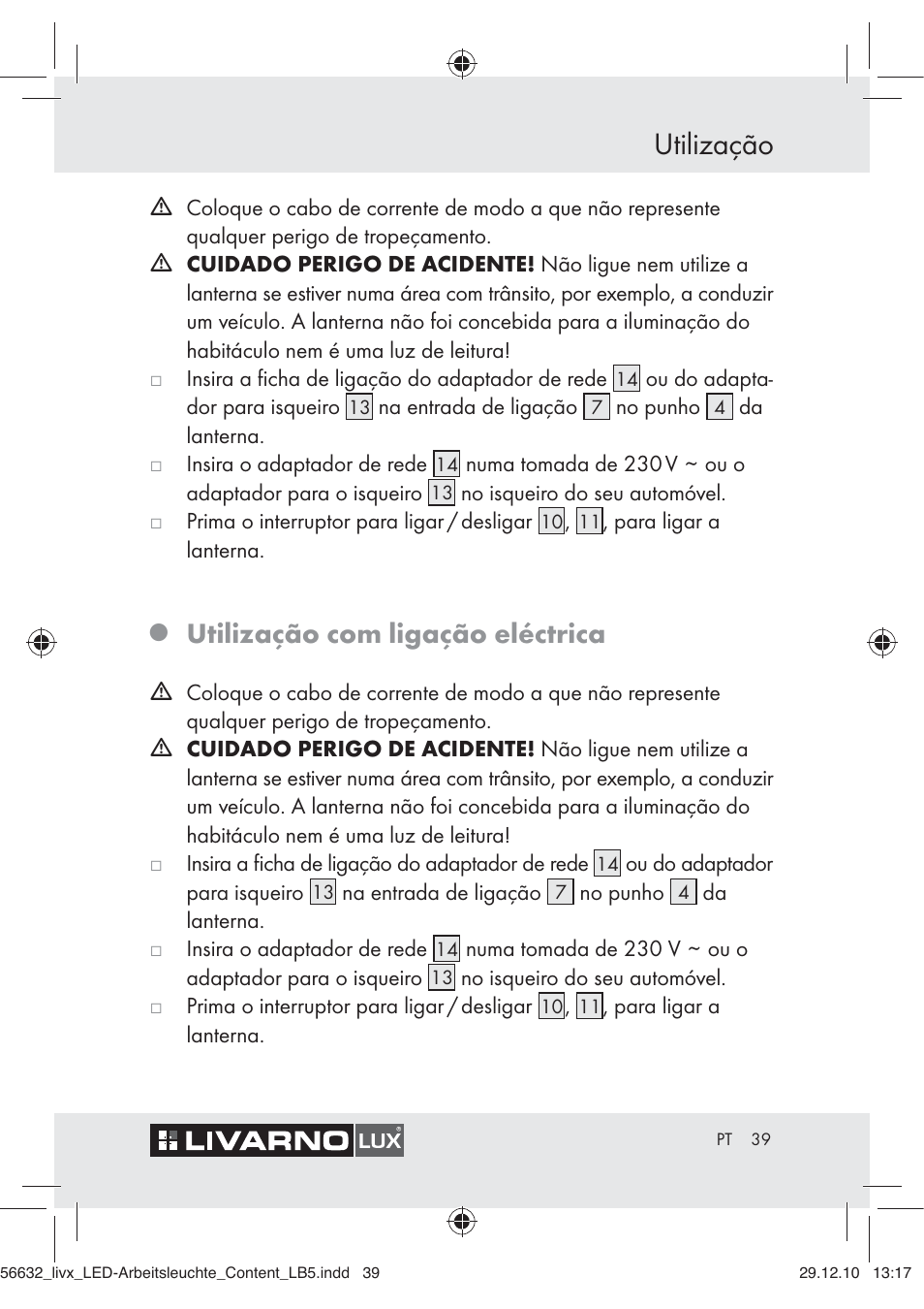 Utilização, Utilização com ligação eléctrica | Livarno Z30503-BS User Manual | Page 37 / 62