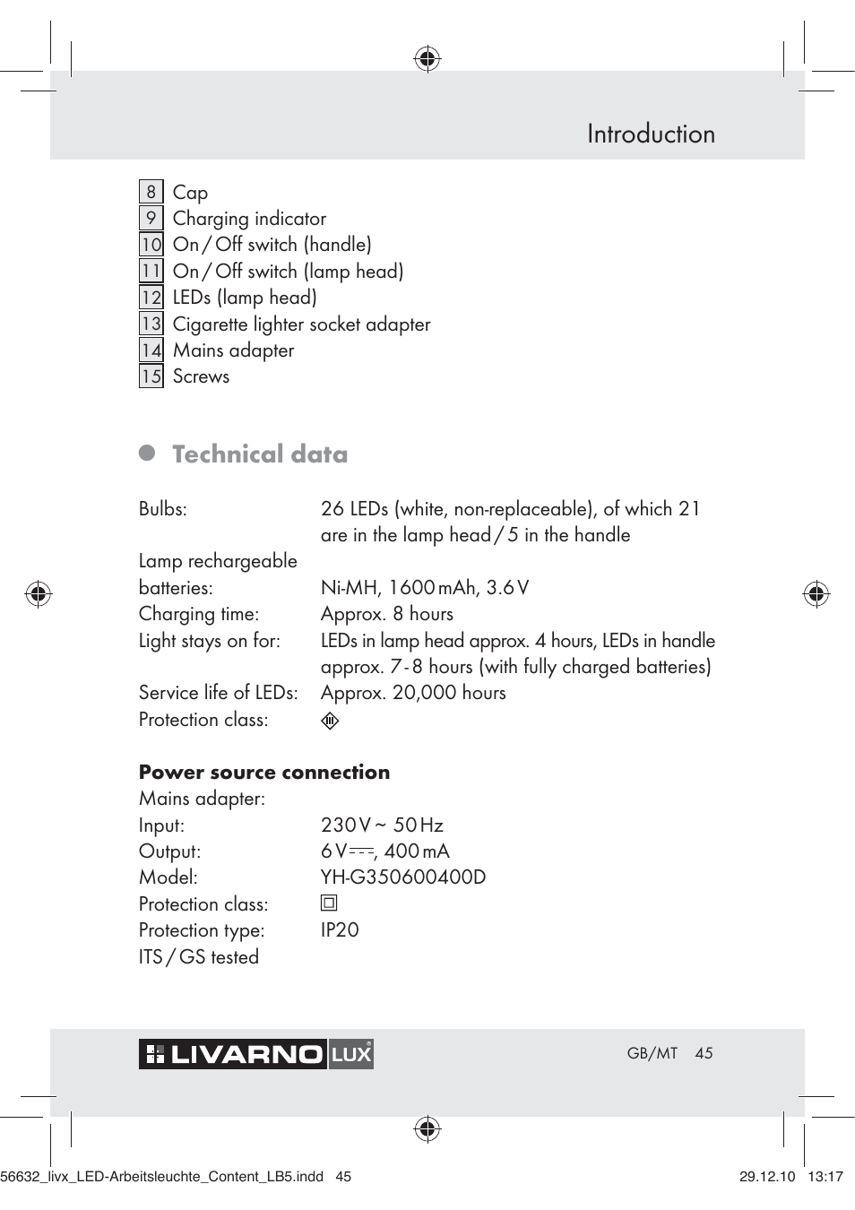 Introduction, Technical data | Livarno Z30503-BS User Manual | Page 43 / 62