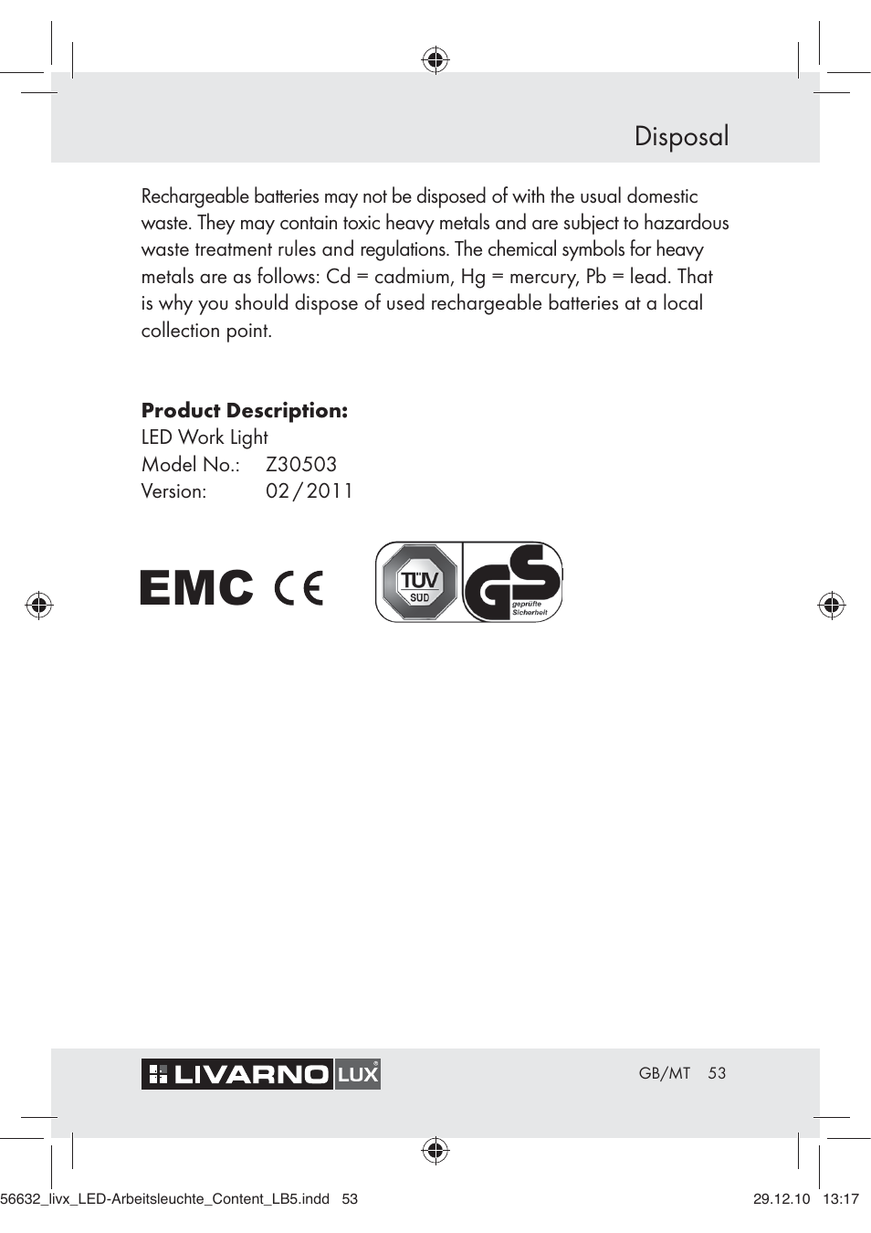 Disposal | Livarno Z30503-BS User Manual | Page 51 / 62