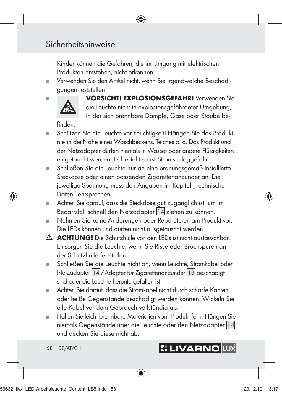 Sicherheitshinweise | Livarno Z30503-BS User Manual | Page 56 / 62