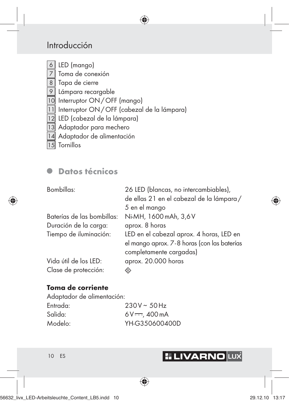 Introducción, Datos técnicos | Livarno Z30503-BS User Manual | Page 8 / 62