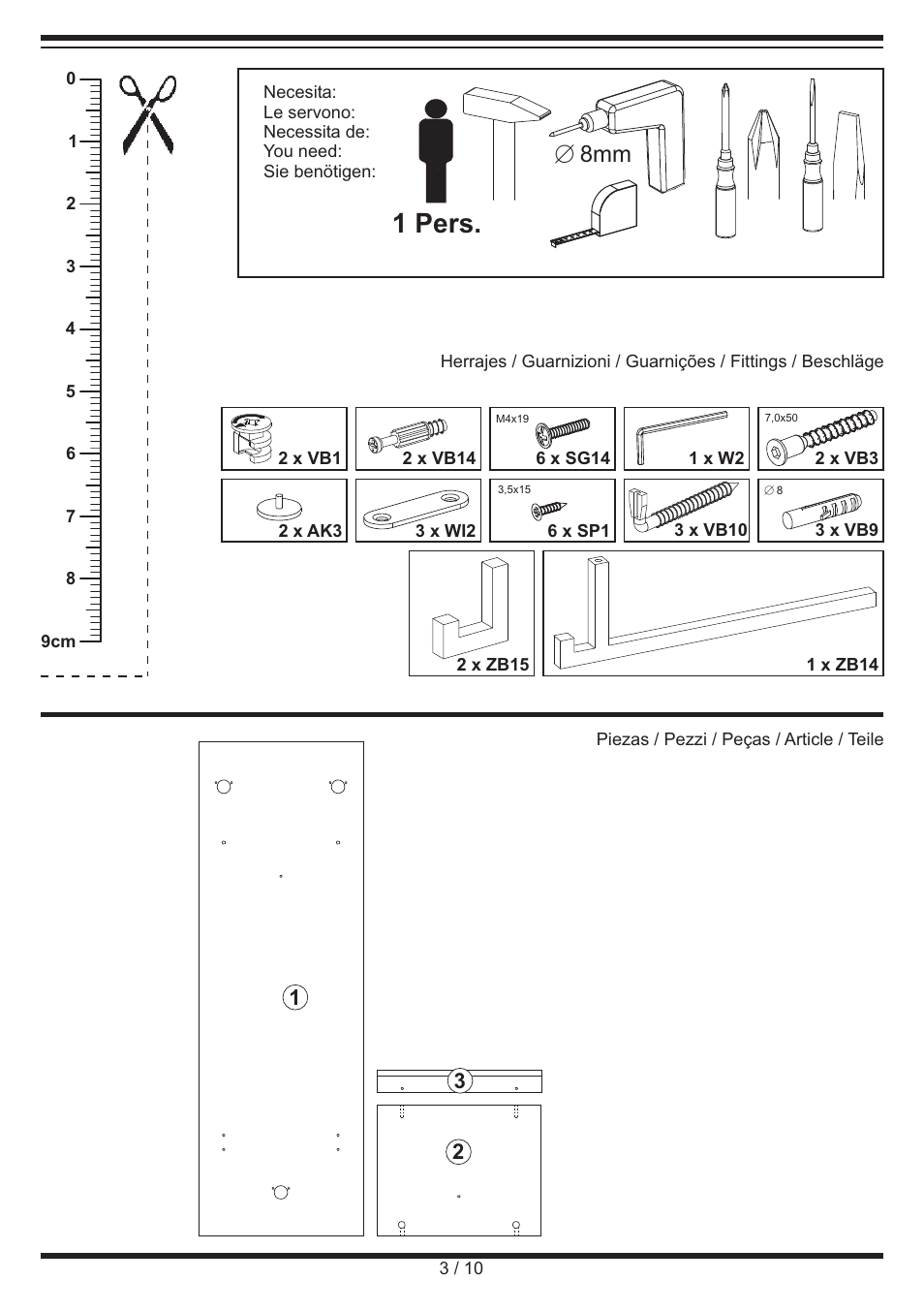 1 pers, E 8mm | Livarno COAT RAIL User Manual | Page 3 / 10