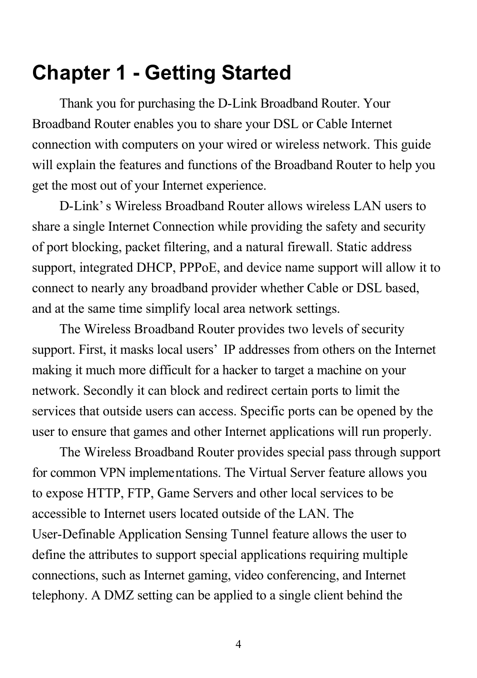 Chapter 1 - getting started | D-Link DI-713P User Manual | Page 4 / 80