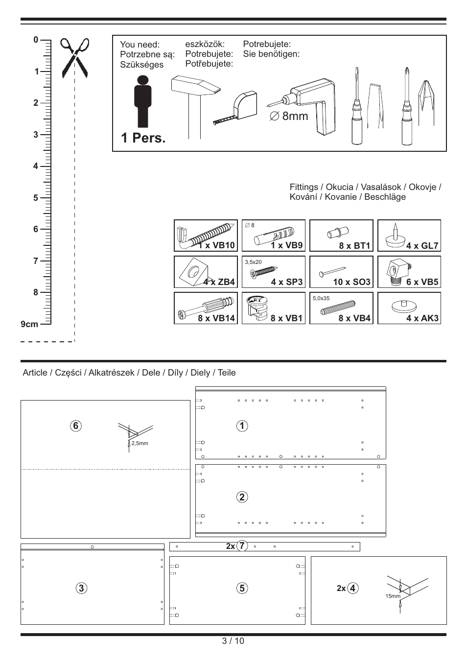 1 pers, E 8mm | Livarno SHELVING UNIT User Manual | Page 3 / 10