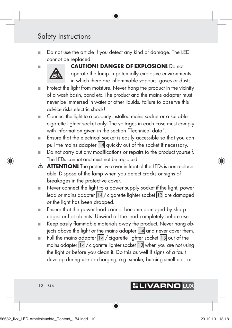 Safety instructions | Livarno Z30503-BS User Manual | Page 10 / 82