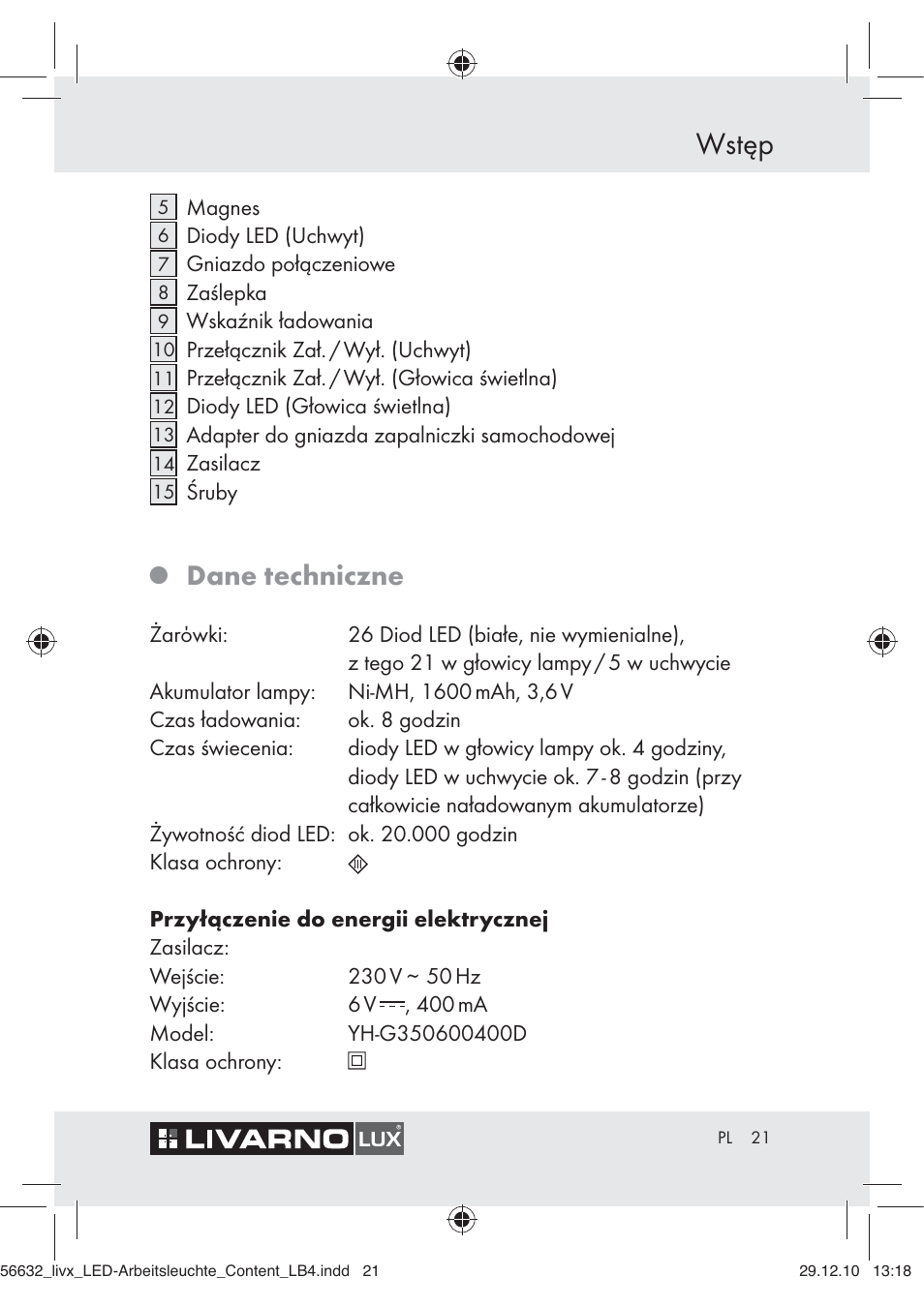 Wstęp, Dane techniczne | Livarno Z30503-BS User Manual | Page 19 / 82