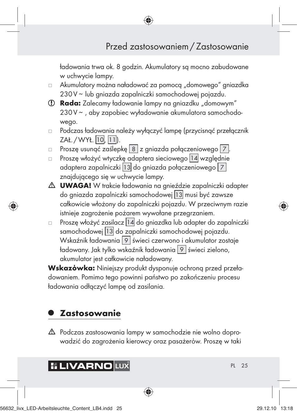 Przed zastosowaniem / zastosowanie, Zastosowanie | Livarno Z30503-BS User Manual | Page 23 / 82