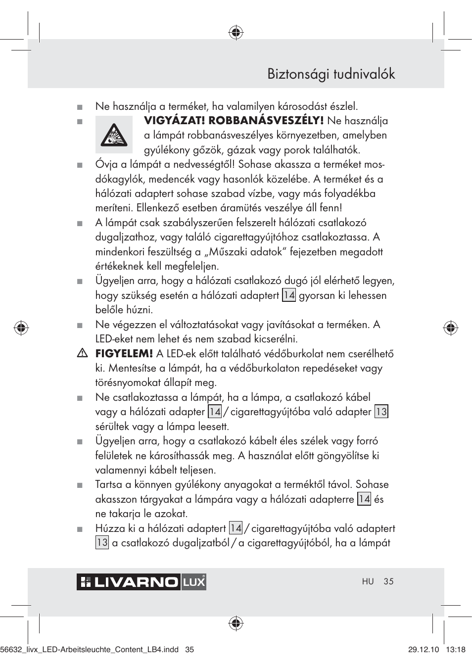 Biztonsági tudnivalók | Livarno Z30503-BS User Manual | Page 33 / 82