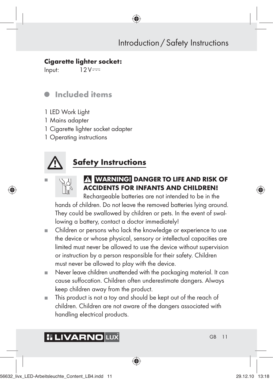 Introduction / safety instructions, Included items, Safety instructions | Livarno Z30503-BS User Manual | Page 9 / 82