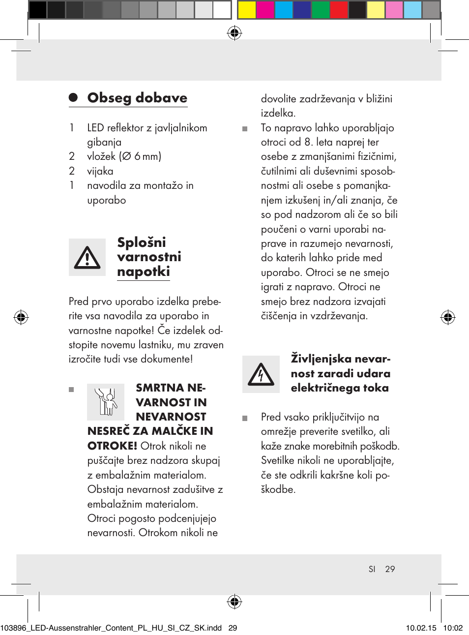 Obseg dobave, Splošni varnostni napotki | Livarno Z31710A, Z31710B User Manual | Page 29 / 63