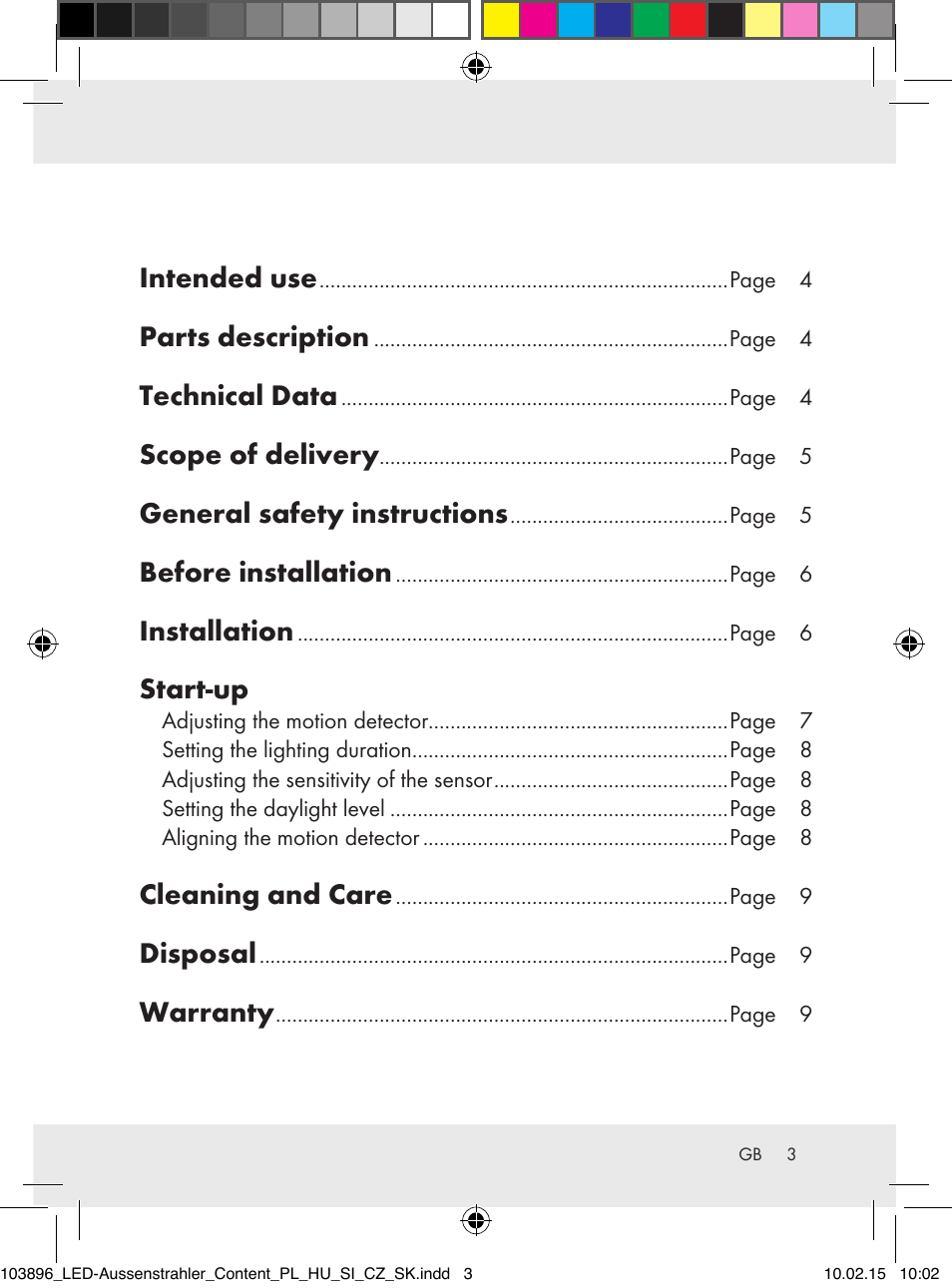 Intended use, Parts description, Technical data | Scope of delivery, General safety instructions, Before installation, Installation, Start-up, Cleaning and care, Disposal | Livarno Z31710A, Z31710B User Manual | Page 3 / 63