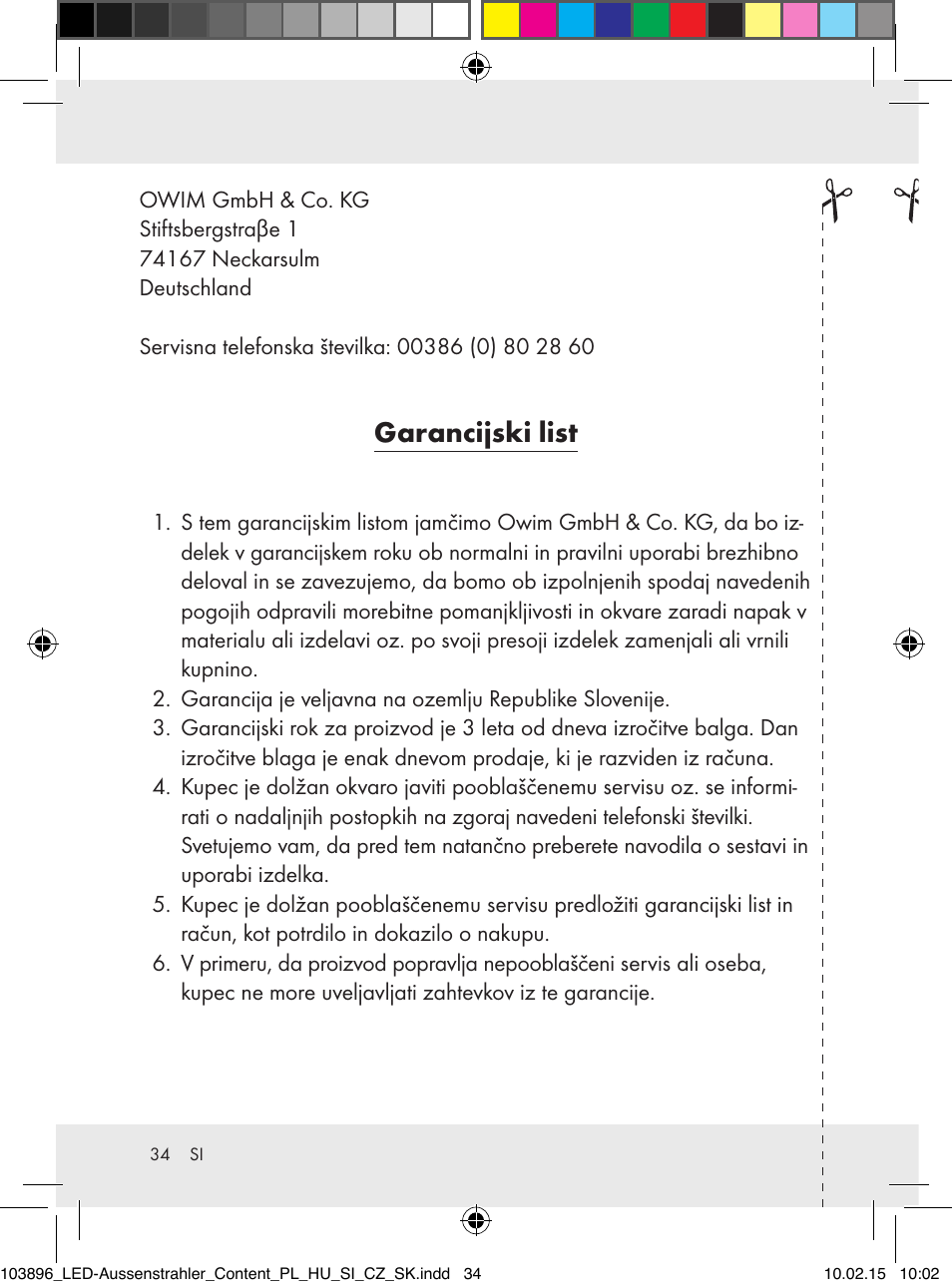 Garancijski list | Livarno Z31710A, Z31710B User Manual | Page 34 / 63