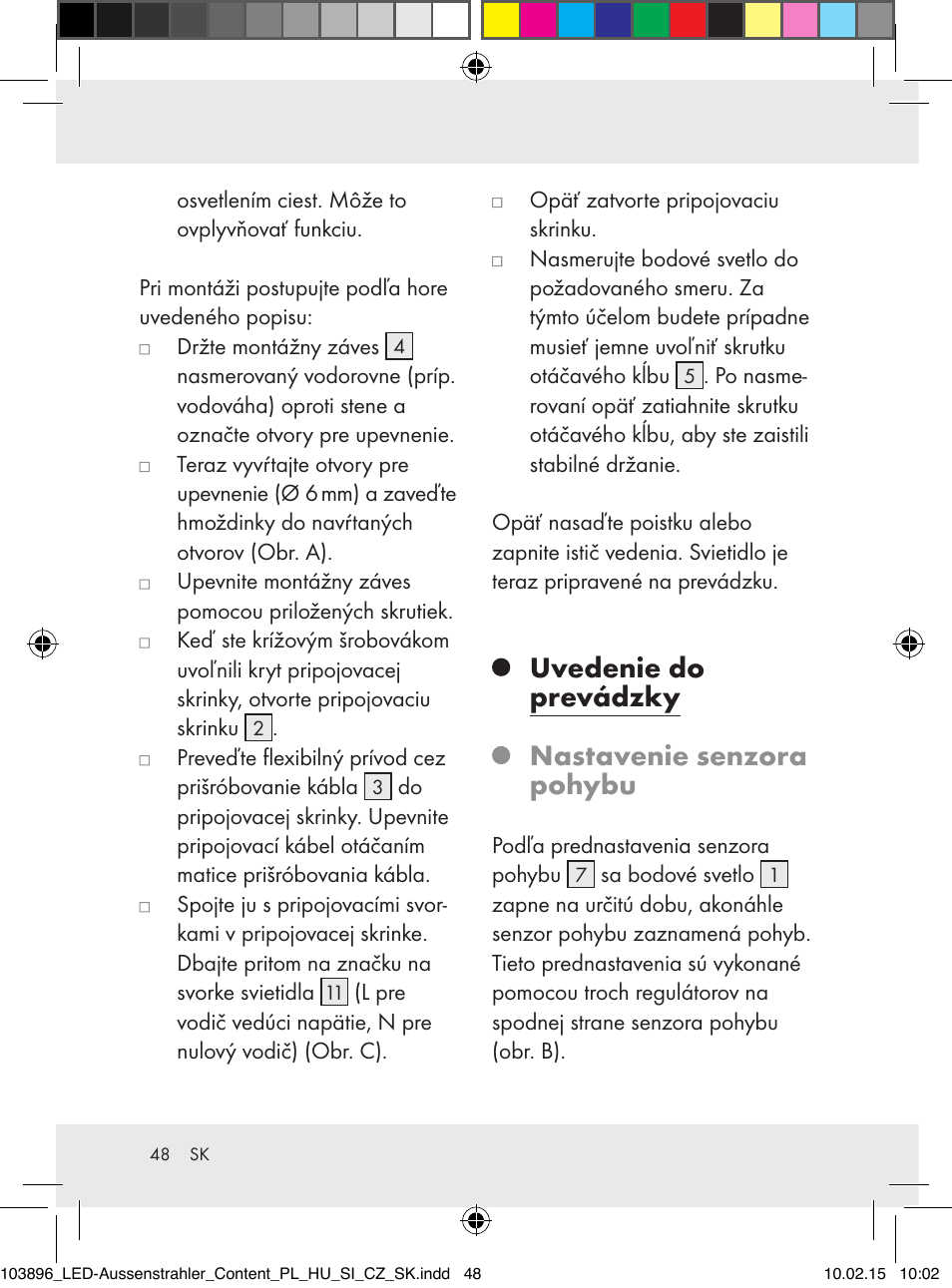 Uvedenie do prevádzky nastavenie senzora pohybu | Livarno Z31710A, Z31710B User Manual | Page 48 / 63