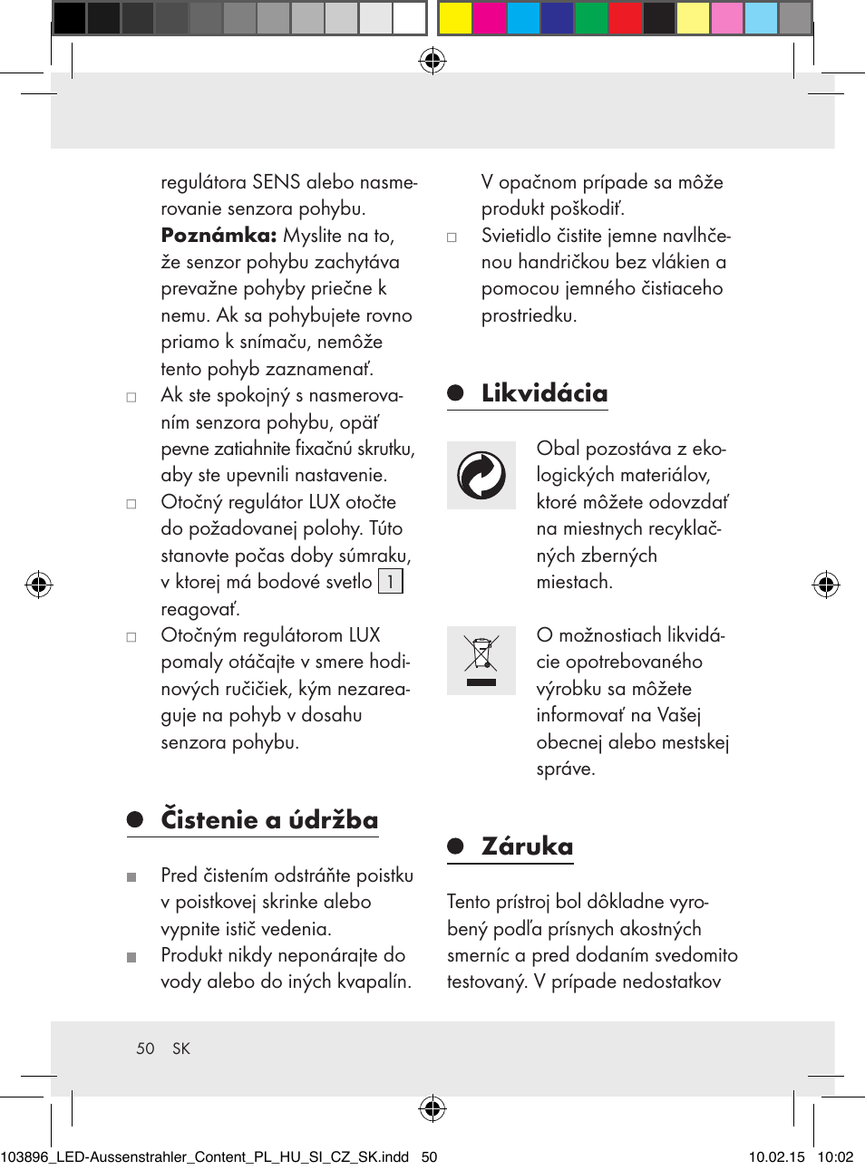 Čistenie a údržba, Likvidácia, Záruka | Livarno Z31710A, Z31710B User Manual | Page 50 / 63