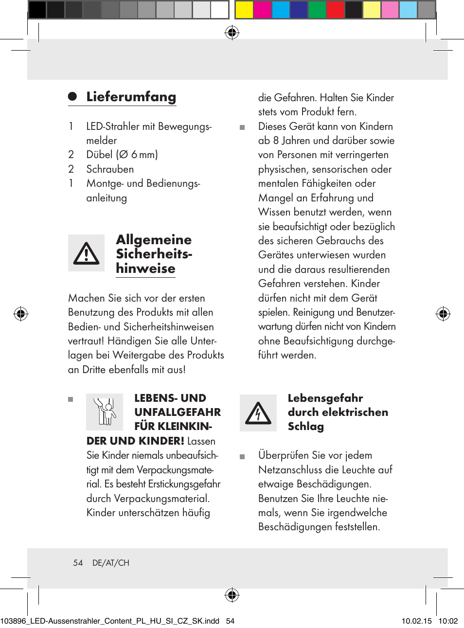 Lieferumfang, Allgemeine sicherheits- hinweise | Livarno Z31710A, Z31710B User Manual | Page 54 / 63